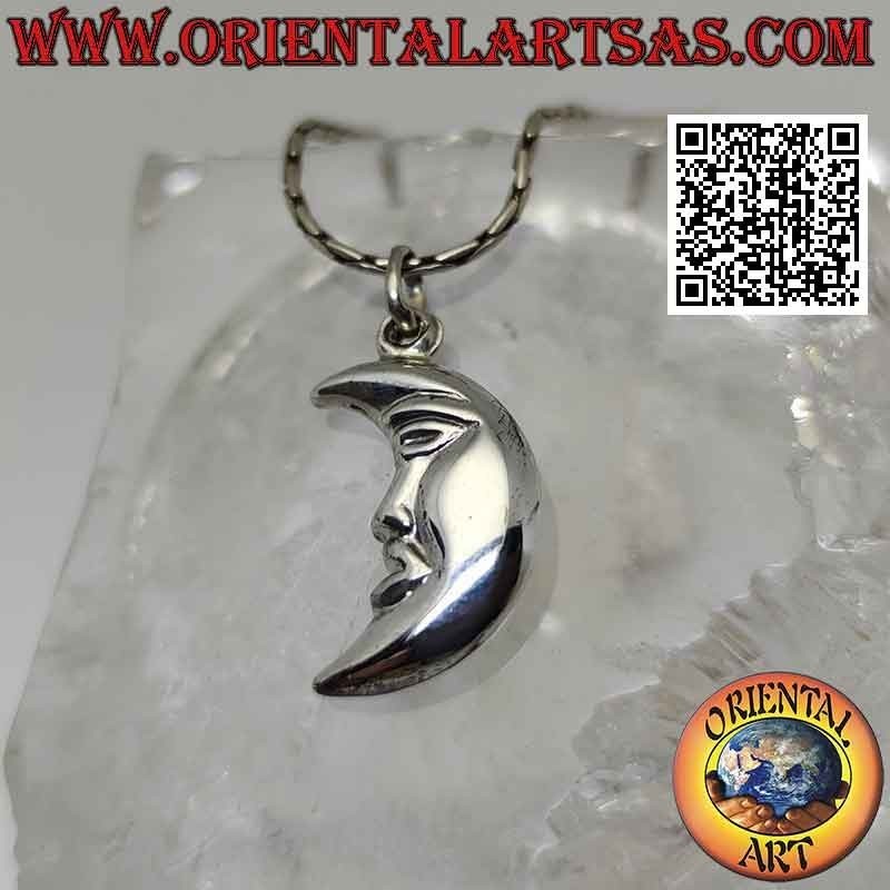 Silver pendant, smooth crescent with double-sided shaped face (b)
