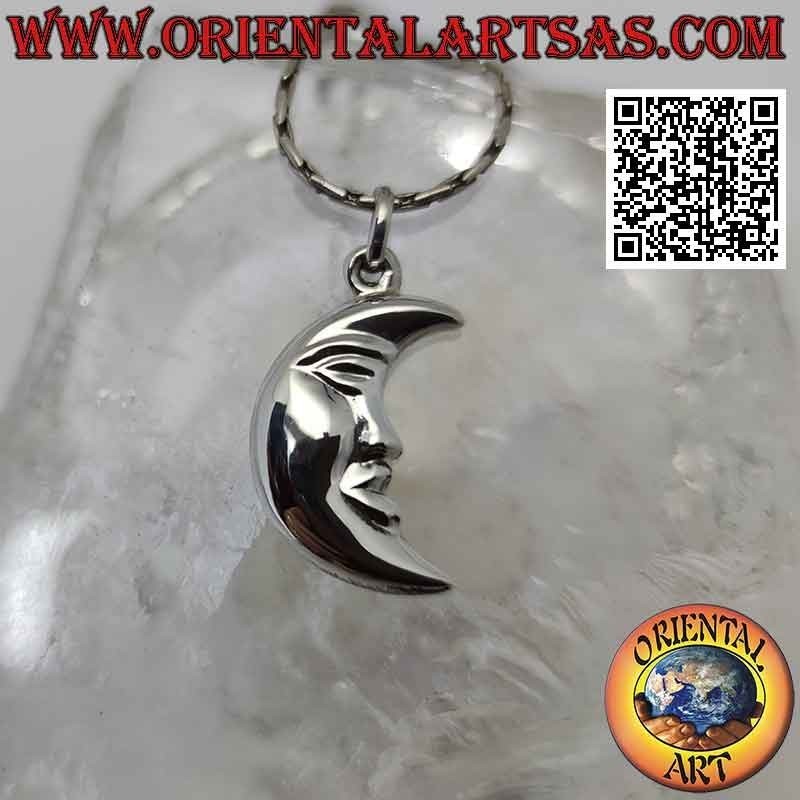 Pendentif en argent, croissant lisse avec visage en forme de double face (b)