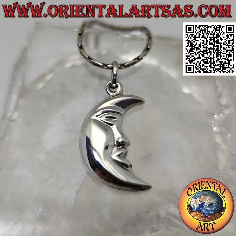 Pendentif en argent, croissant lisse avec visage en forme de double face (b)