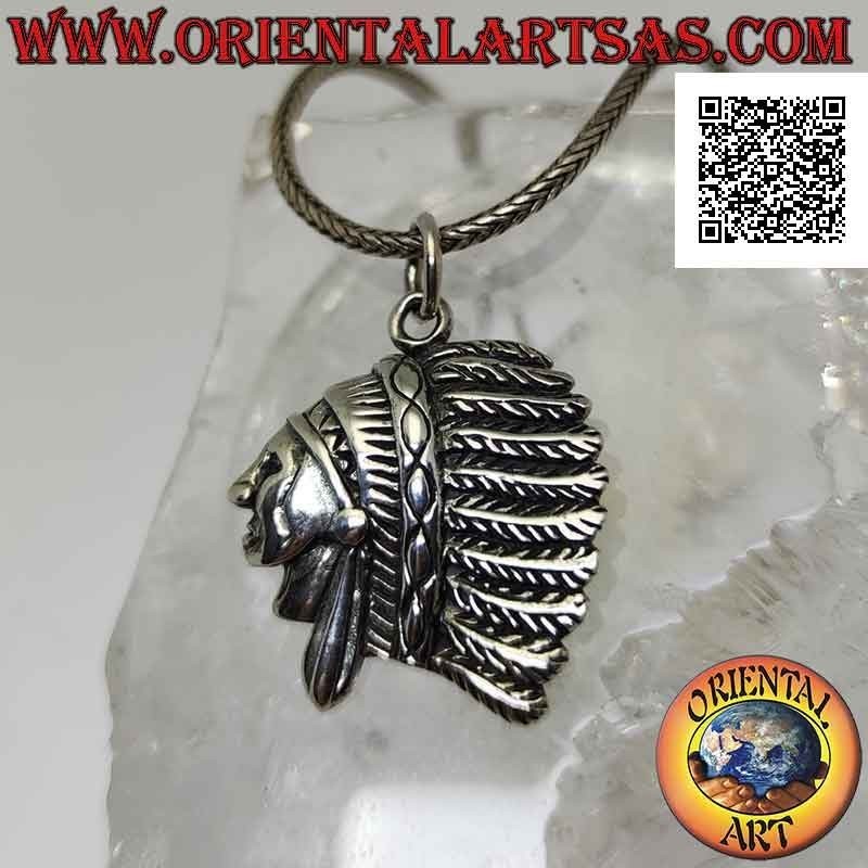 Silver pendant, profile of a native American Indian with feather headdress