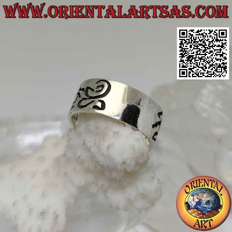 Anillo de plata de banda plana con geckos abstractos grabados