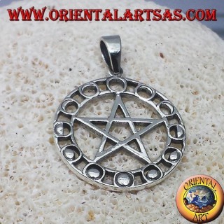 pendentif en argent, pentagramme avec des phases lunaires