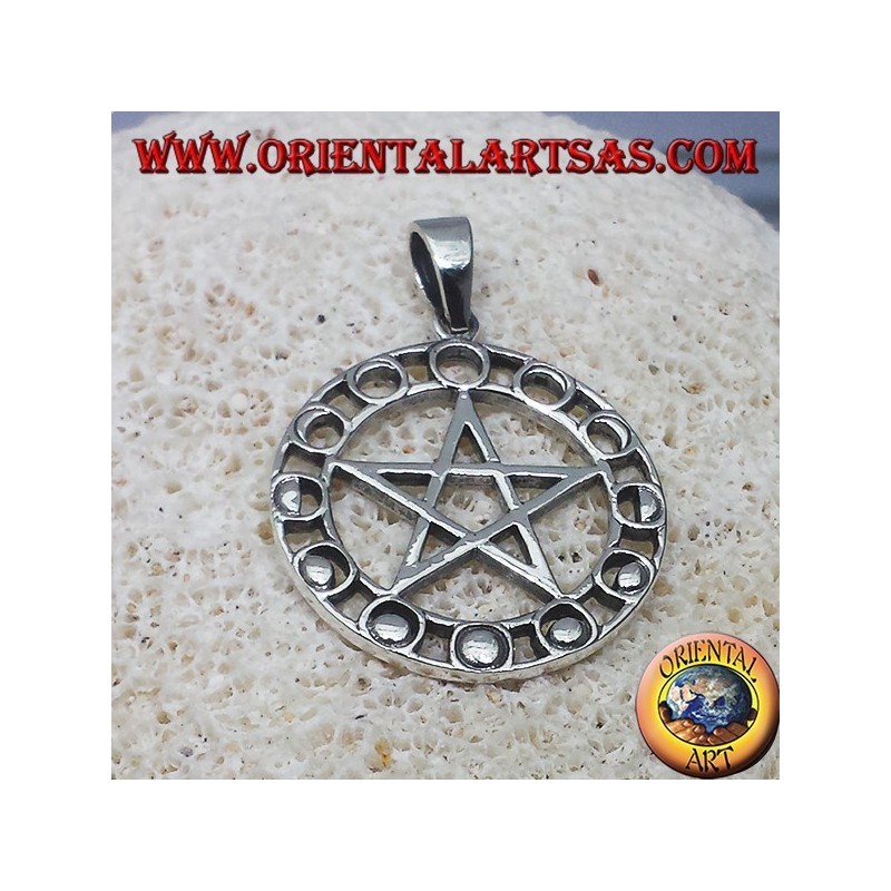 Silber Anhänger, Pentagramm mit Mondphasen