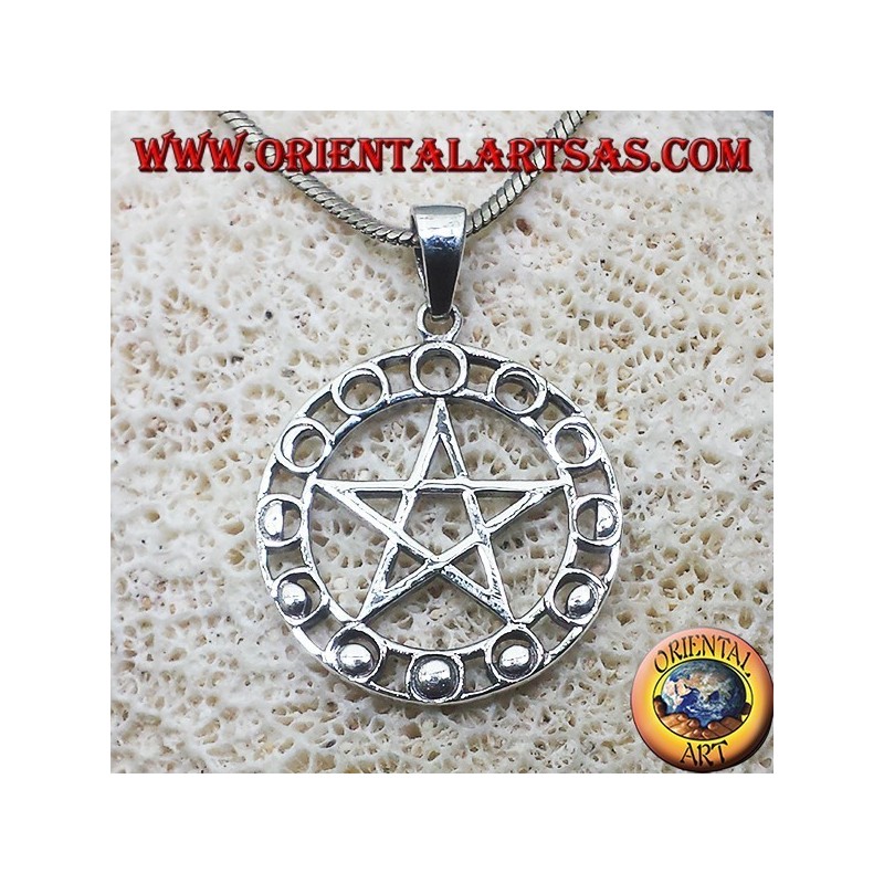 ciondolo in argento pentacolo con fasi lunare