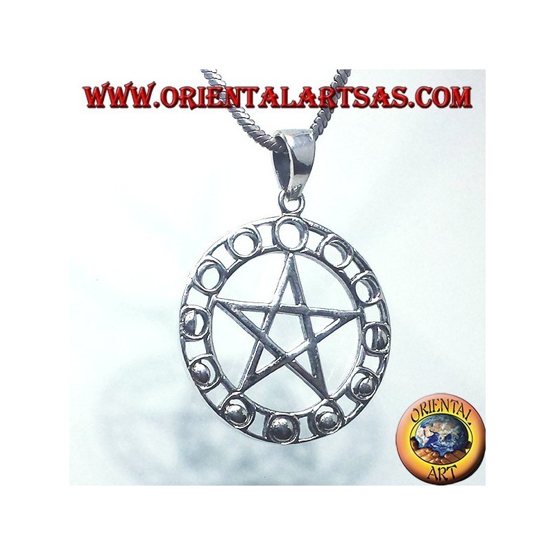 silver pendant, pentagram with lunar phases