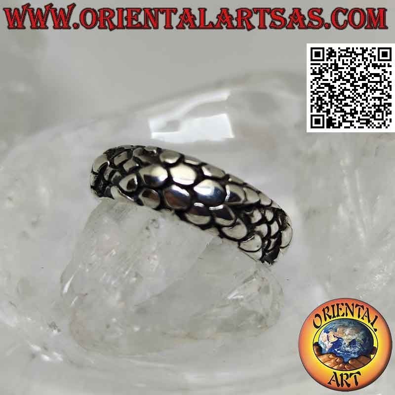 Silver ring with worked band, scaled dragon skin