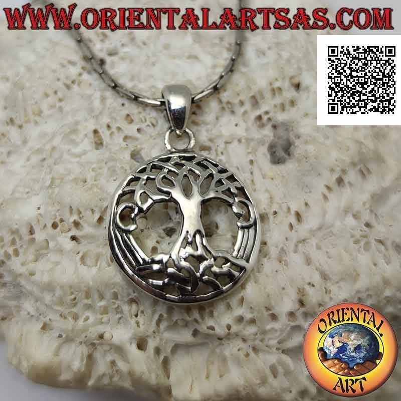 Ciondolo in argento, Yggdrasil nel cerchio da 19 mm Ø (albero della vita o albero cosmico)
