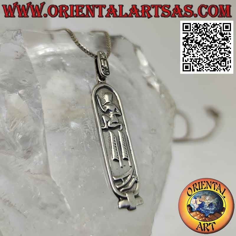 Silver pendant, Egyptian table with subject and hieroglyphs in bas-relief