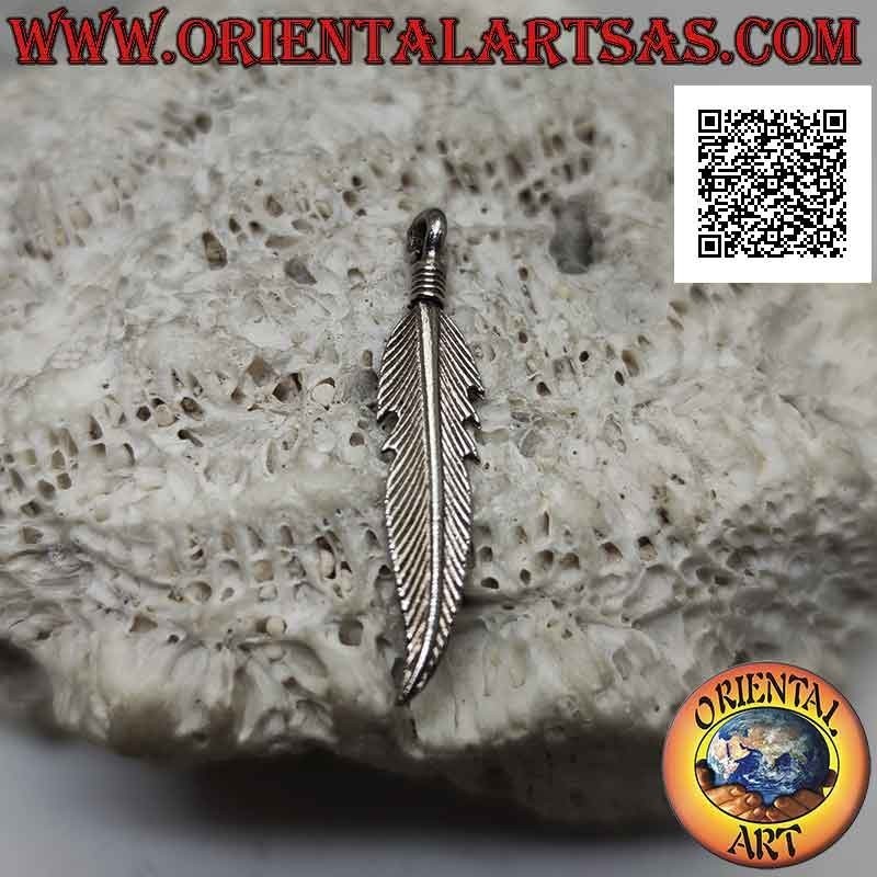 Ciondolo in argento, piuma semplice (simbolo di purificazione) con punta curva
