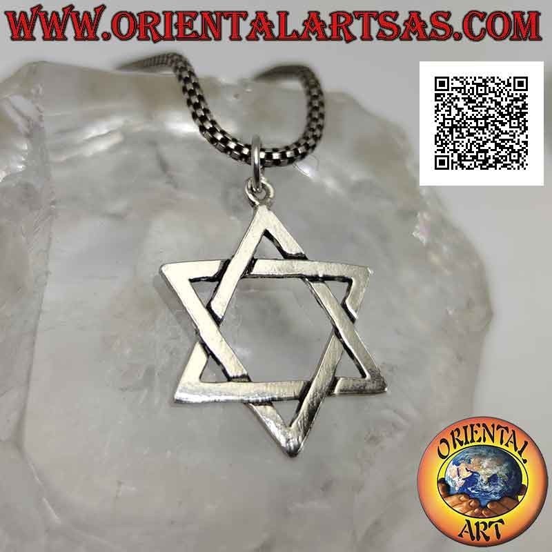 Silver pendant, star of David or seal of Solomon 25 mm (braided)