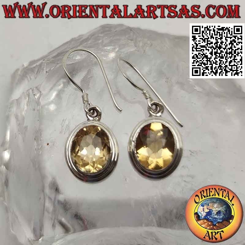 Orecchini in argento con topazio giallo naturale ovale e doppio bordo liscio