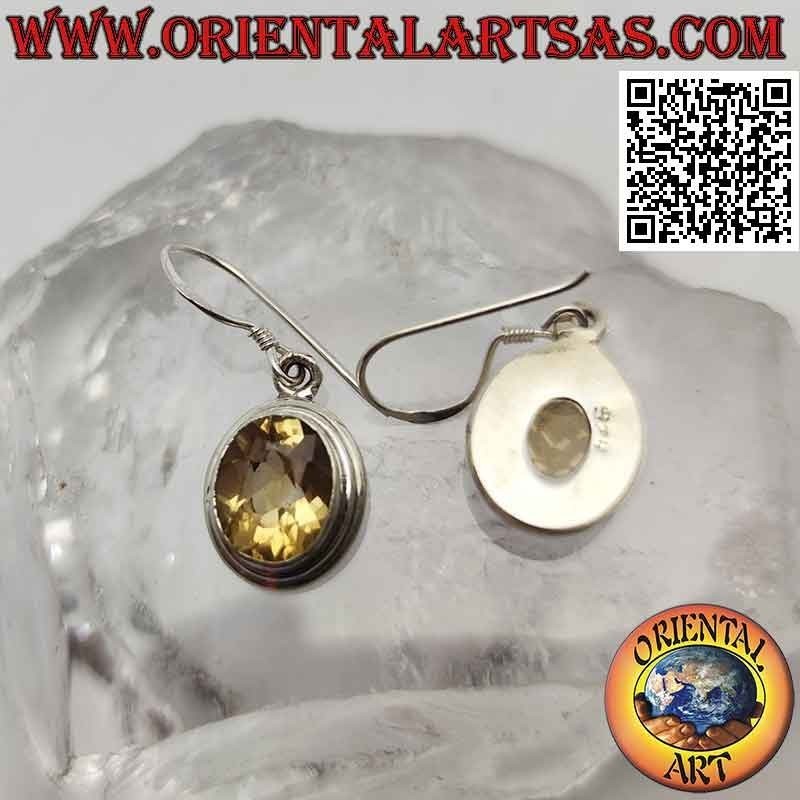 Pendientes de plata con topacio amarillo natural ovalado y doble filo liso