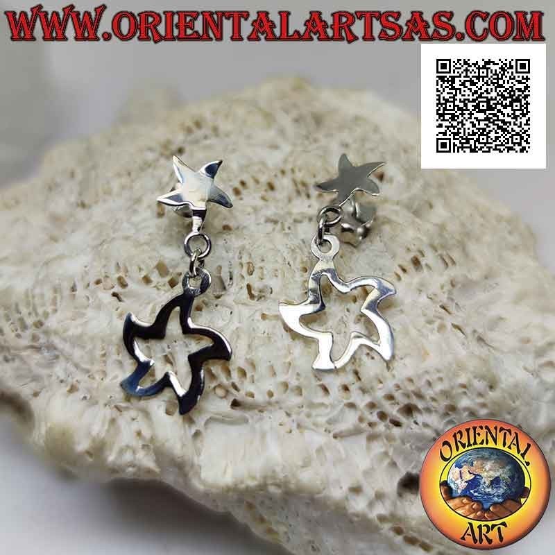 Pendientes de plata con lóbulo liso plano curvo estrella con forma de estrella colgante