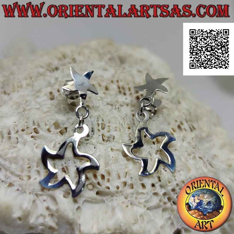 Pendientes de plata con lóbulo liso plano curvo estrella con forma de estrella colgante