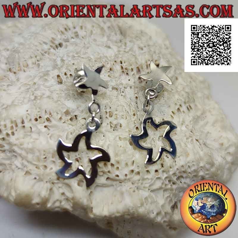 Pendientes de plata con lóbulo liso plano curvo estrella con forma de estrella colgante