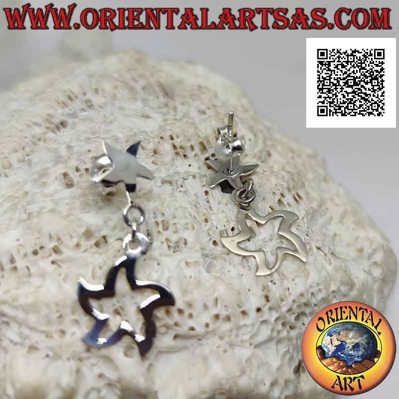 Pendientes de plata con lóbulo liso plano curvo estrella con forma de estrella colgante