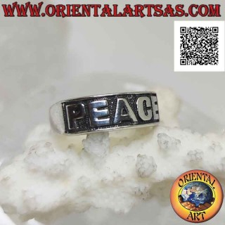 Anillo de plata con banda creciente con "PAZ" escrito en bajorrelieve