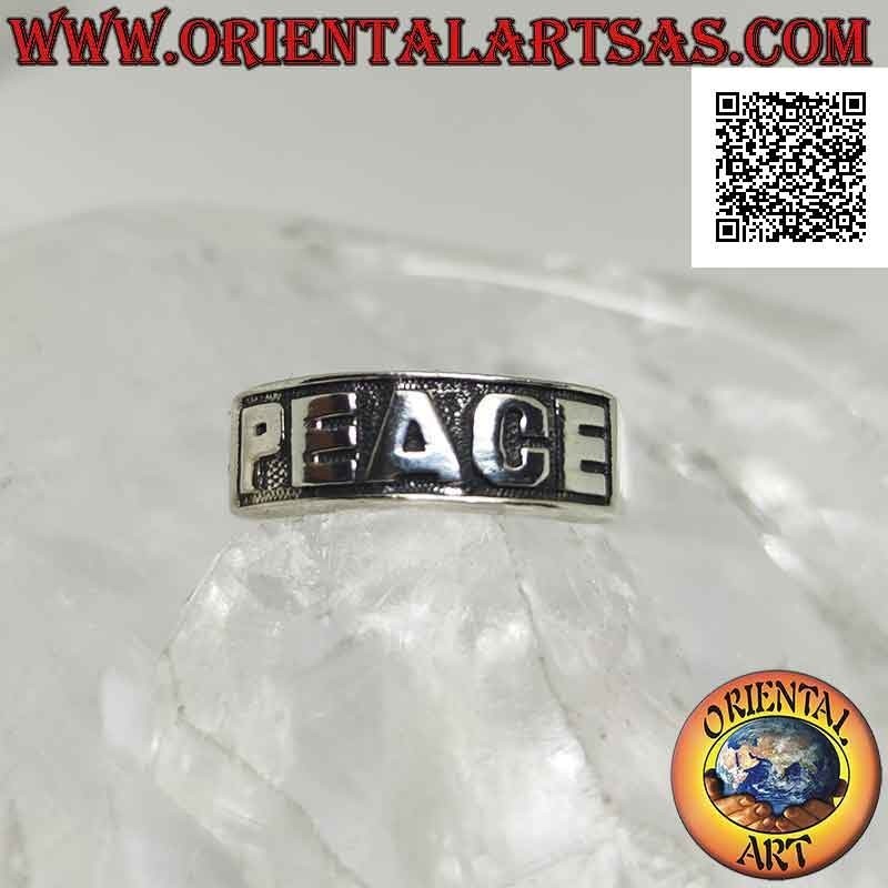 Silberring mit wachsendem Band mit "PEACE" im Flachrelief geschrieben