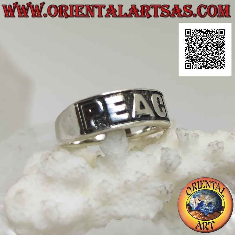 Bague en argent avec bande croissante avec "PAIX" écrit en bas-relief