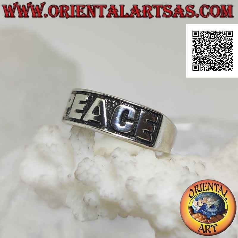 Anillo de plata con banda creciente con "PAZ" escrito en bajorrelieve