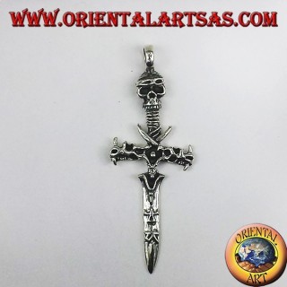 silver pendant, sword with skull