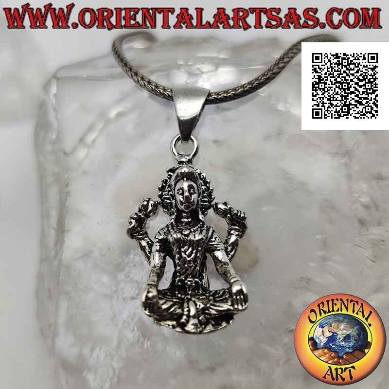 Ciondolo in argento, statua di Visnù (divinità maschile vedica) in posizione seduta