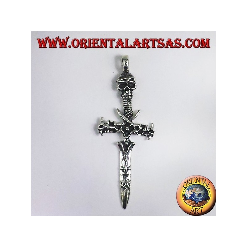 silver pendant, sword with skull