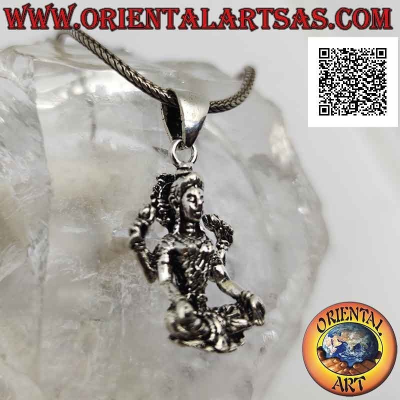 Pendentif en argent, statue de Vishnu (divinité védique masculine) en position assise