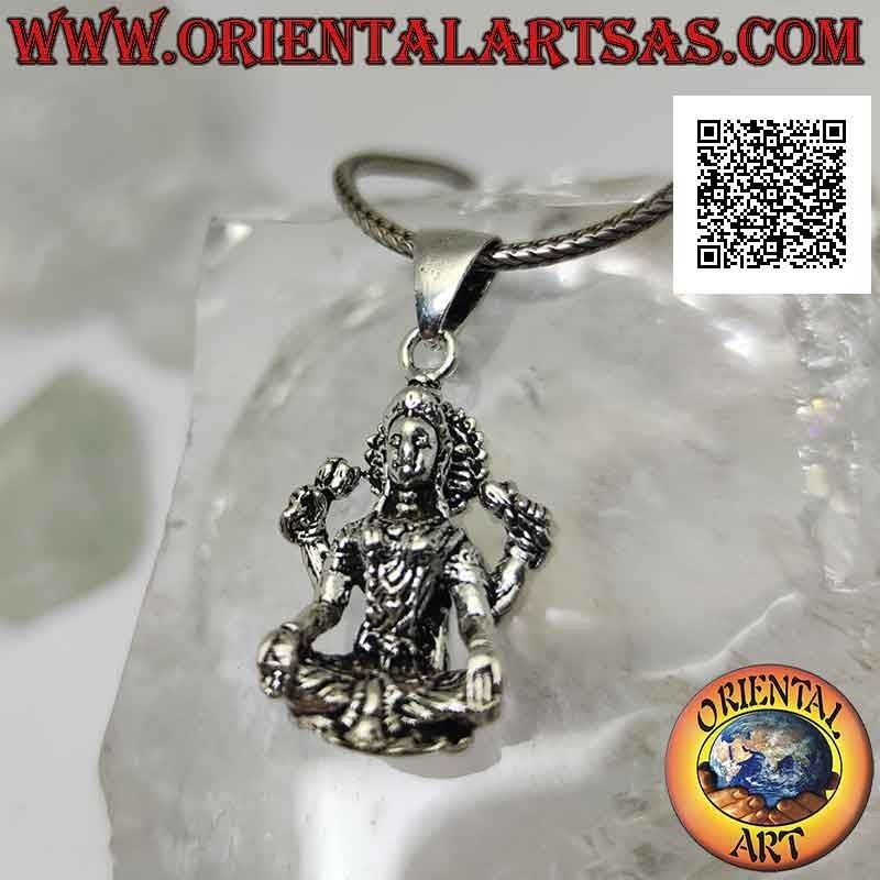 Ciondolo in argento, statua di Visnù (divinità maschile vedica) in posizione seduta
