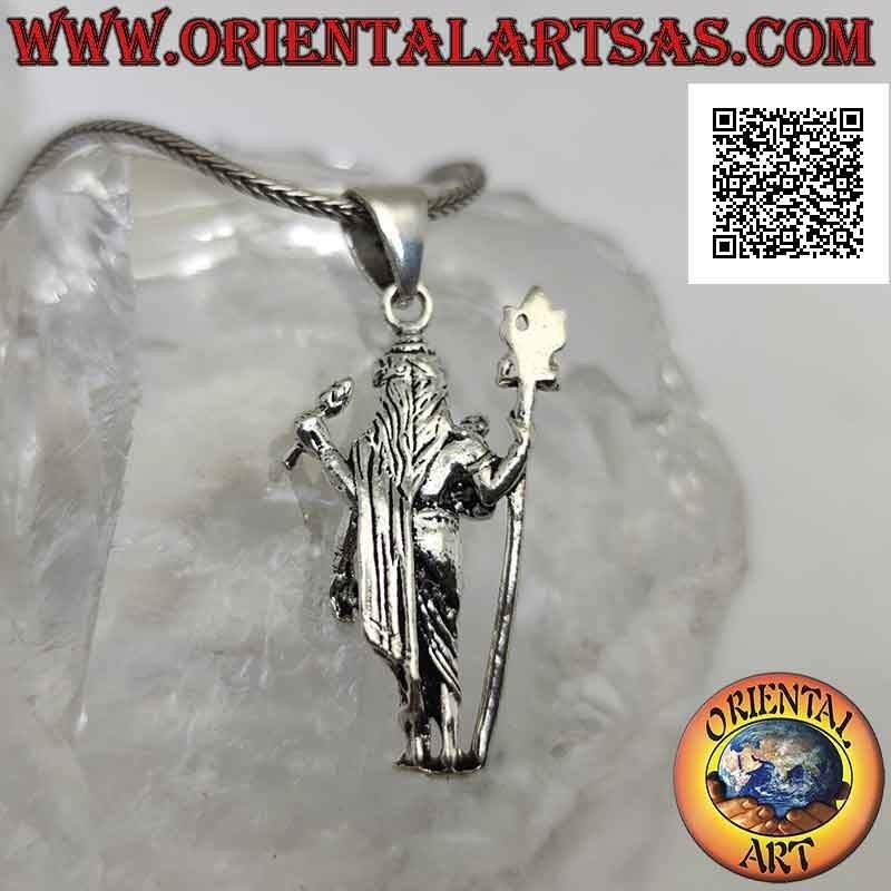 Ciondolo in argento, statua di Śiva (divinità maschile post vedica) in piedi