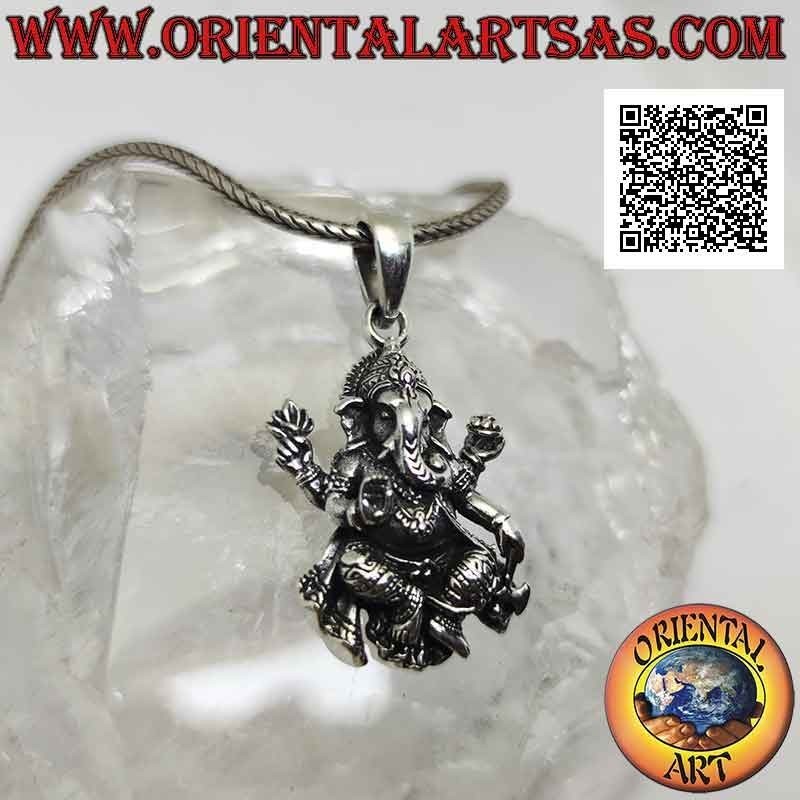 Silver pendant, statue of Ganesha or Ganesh (elephant god) in the position of the Lalitasana.