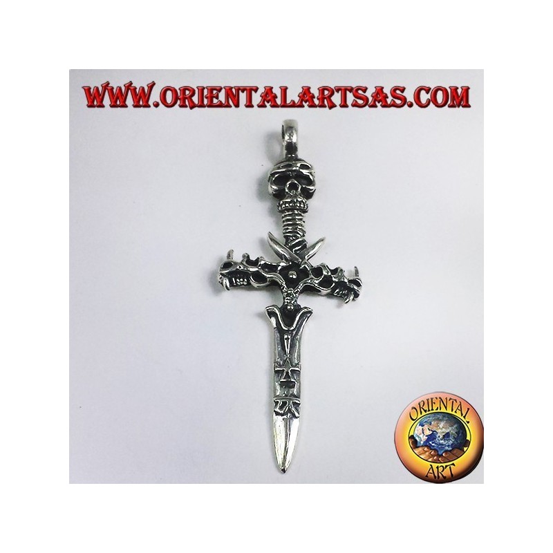 silver pendant, sword with skull