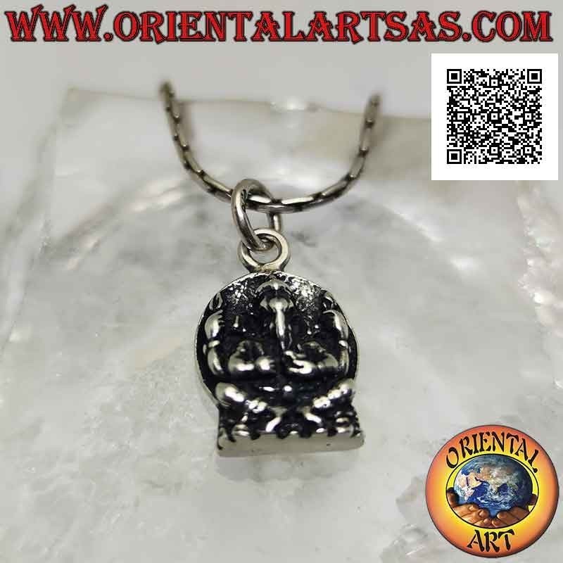 Silver pendant, statue of Ganesha or Ganesh (elephant god) on a round background