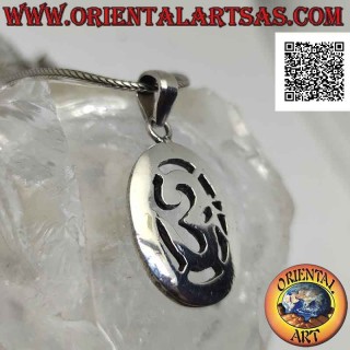 Silver pendant, Hindu mantra ॐ om in smooth, large and thick oval