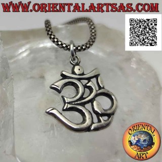 Colgante de plata de ley en forma de mantra hindú ॐ om liso y plano 22 mm