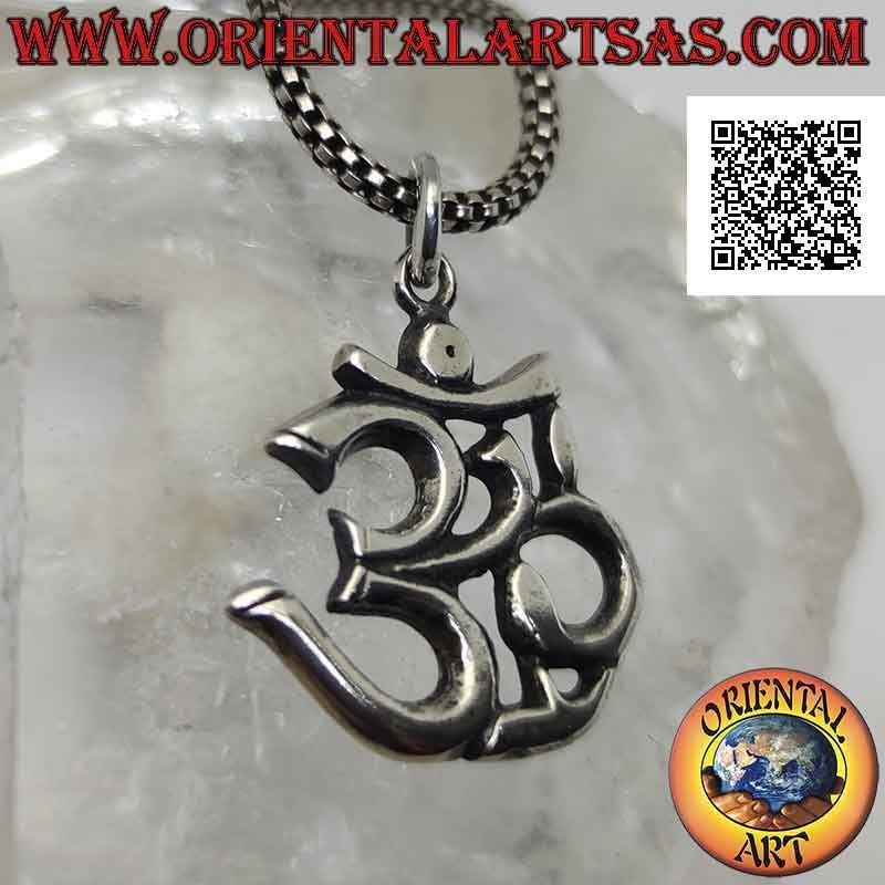 Sterling Silber Anhänger in Form eines hinduistischen Mantras ॐ om glatt und flach 22 mm