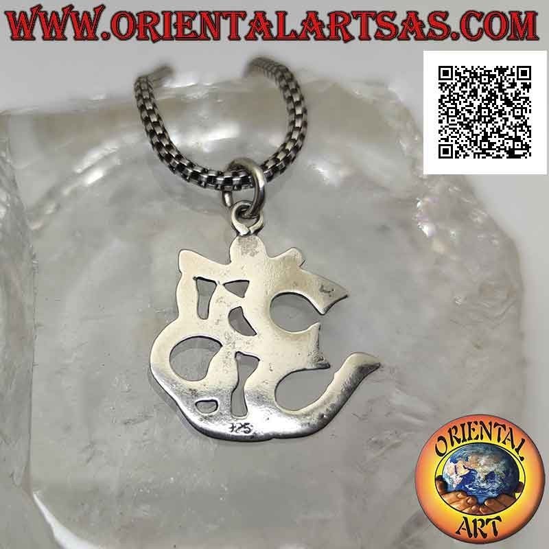 Sterling Silber Anhänger in Form eines hinduistischen Mantras ॐ om glatt und flach 22 mm