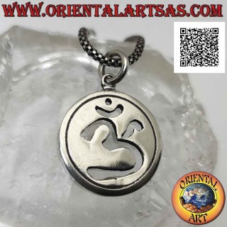 Pendentif en argent, grande médaille ronde avec mantra hindou ajouré om