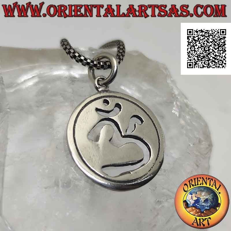 Colgante de plata, medalla redonda grande con mantra hindú calado ॐ om