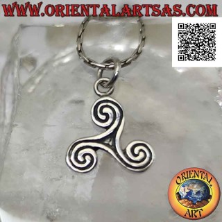 Silver pendant in the shape of a triskele triskell triskel with spiral terminations
