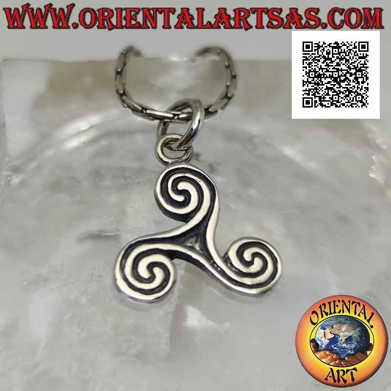 Silver pendant in the shape of a triskele triskell triskel with spiral terminations
