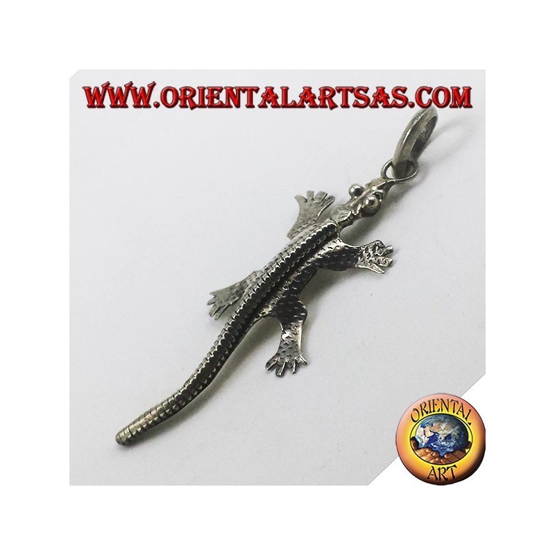 Colgante Gecko Cincelado Hecho a Mano Plata 925 - Oriental Art