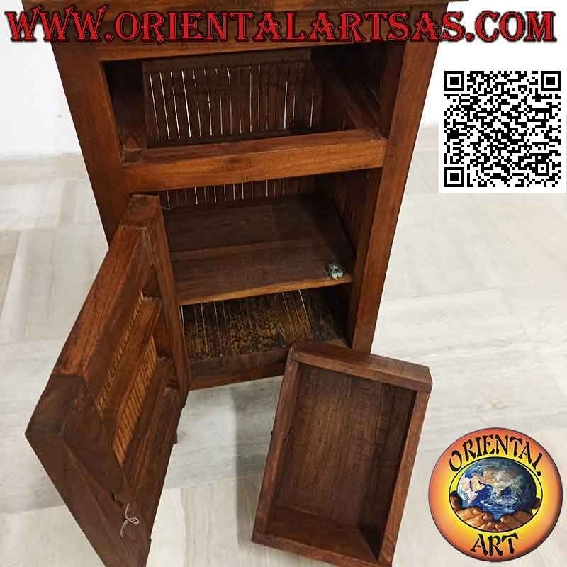 Bedside table with drawer and two-shelf door in teak wood and bamboo