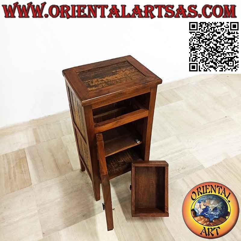 Table de chevet avec tiroir et porte à deux étagères en bois de teck et bambou