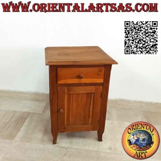 Mesita de noche simple con cajón y puerta en madera de teca