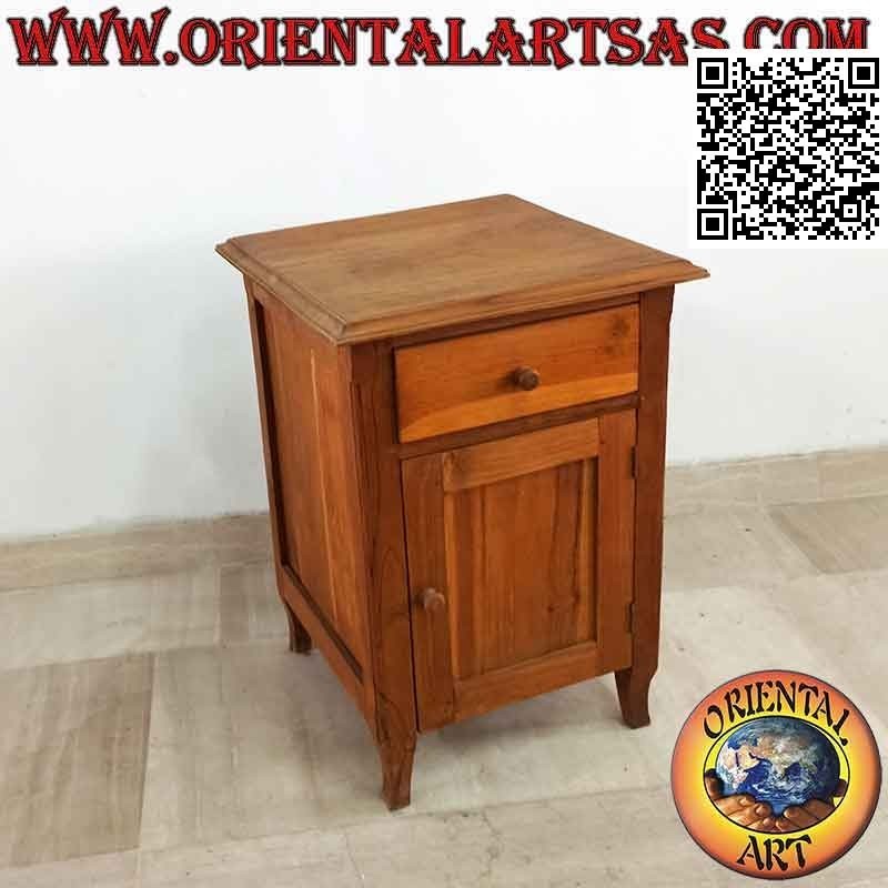 Mesita de noche simple con cajón y puerta en madera de teca