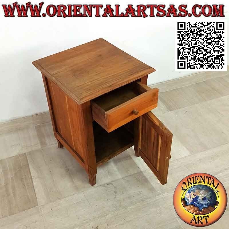 Table de chevet simple avec tiroir et porte en bois de teck