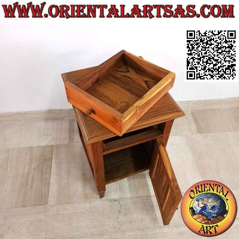 Simple bedside table with drawer and door in teak wood
