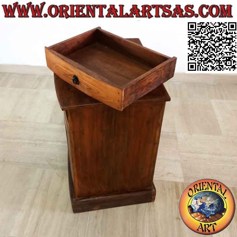 Bedside table with drawer and three-glass door and two shelves in teak wood