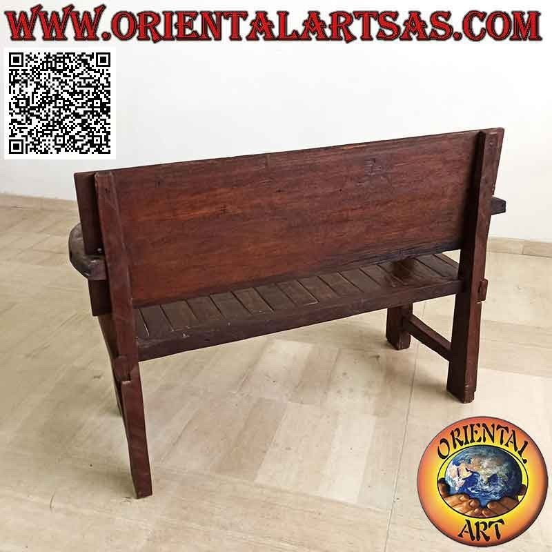 Panca massiccia a due posti con decoro floreale intagliato a mano in legno antico di teak (Birmania)